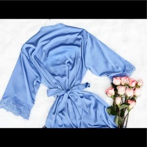 Bridesmaid Robe satin lace dusty blue